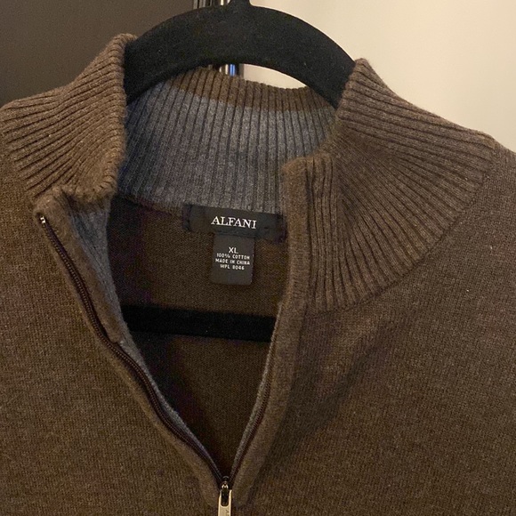 Alfani brown quarter zip sweater with detailing around the neck - Picture 2 of 2